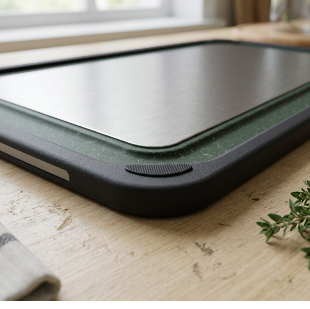 Zoora Dual-Surface Cutting Board 40 x 28 cm Steel Green - Detail view
