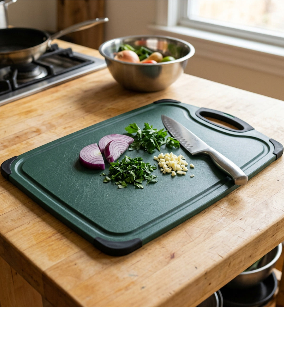 Zoora Dual-Surface Cutting Board 40 x 28 cm Steel Green - Lifestyle view